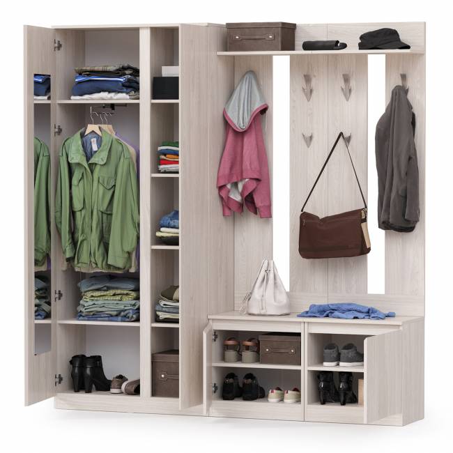 Шкаф для одежды и обувницы с вешалками для верхней одежды Ника цвет ясень анкор светлый Шкаф для одежды и обувницы с вешалками для верхней одежды Ника цвет ясень анкор светлый