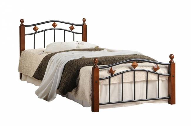 Кровать AT-126 дерево гевея/металл, 90*200 см (Single bed), красный дуб/черный дуб темный