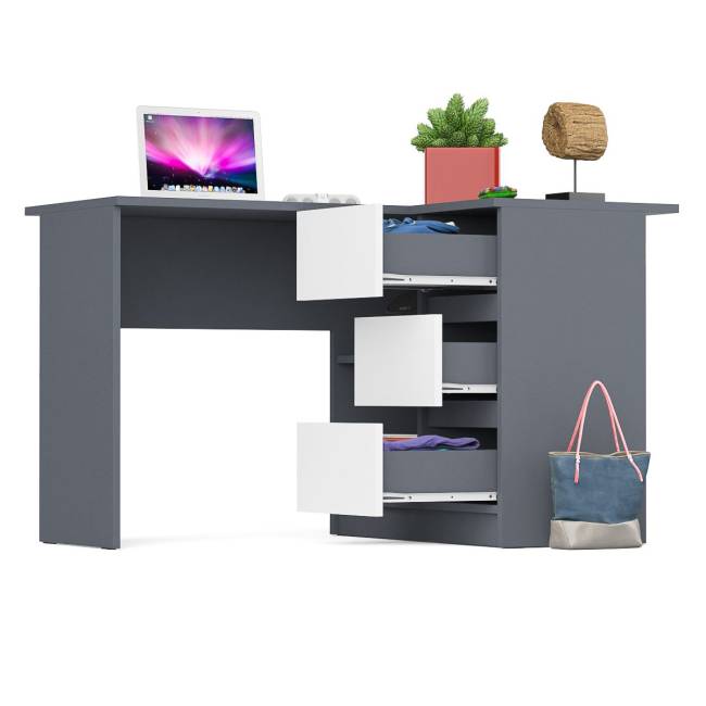 Угловой компьютерный стол Мори МС-16 правый цвет графит/белый