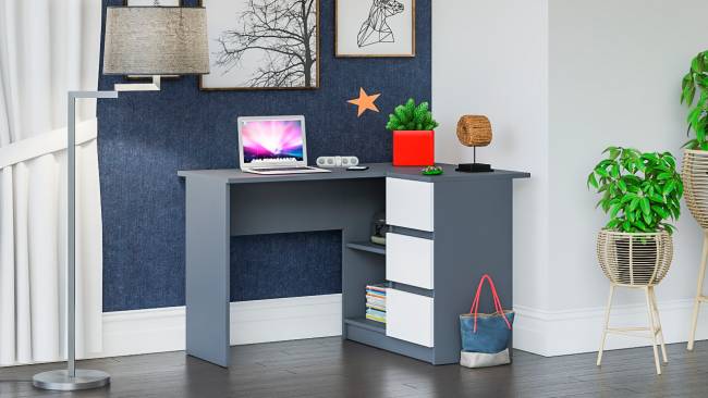 Угловой компьютерный стол Мори МС-16 правый цвет графит/белый