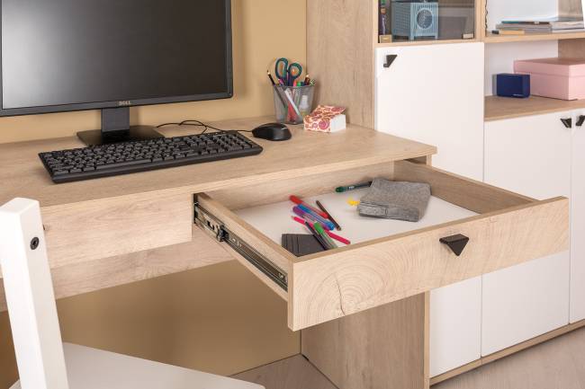 Рабочий стол с полкой и шкафом Бостон цвет дуб эндгрейн элегантный/фасады МДФ милк рикамо софт Рабочий стол с полкой и шкафом Бостон цвет дуб эндгрейн элегантный/фасады МДФ милк рикамо софт