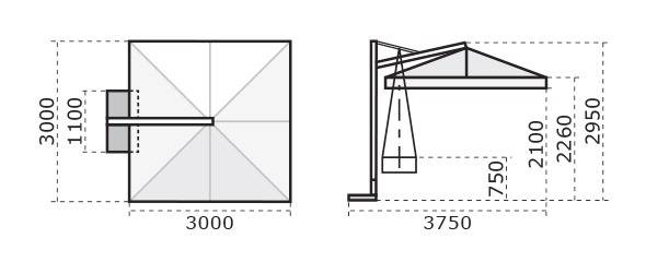 Зонт профессиональный 3х3 м Galileo Wood имитация ироко, слоновая кость 3000х3000 мм
