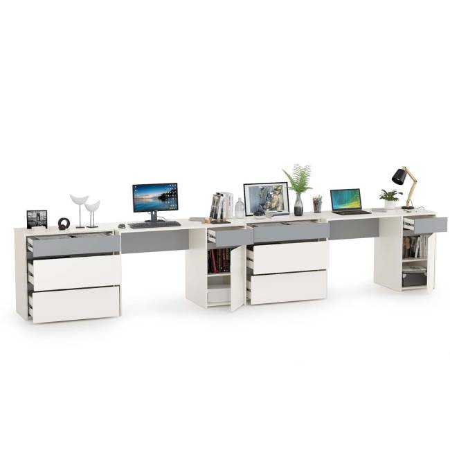 Два письменных стола и два комода Торонто цвет белый шагрень/стальной серый Два письменных стола и два комода Торонто цвет белый шагрень/стальной серый