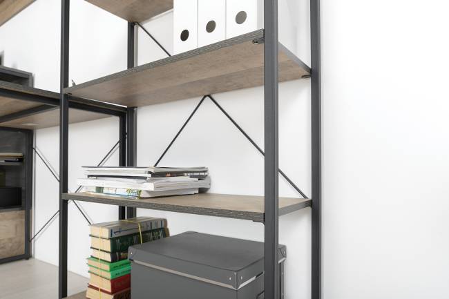 Стеллаж открытый с ТВ-тумбой и двумя комодами с тремя ящиками Трувор № 98 цвет дуб гранж песочный/интра Стеллаж открытый с ТВ-тумбой и двумя комодами с тремя ящиками Трувор № 98 цвет дуб гранж песочный/интра