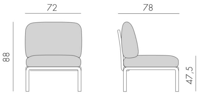 Модуль центральный пластиковый с подушками Komodo Elemento Centrale тортора, розовый 720х780х880 мм