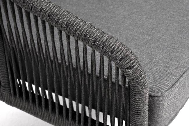 "Канны" диван модульный плетеный из роупа, каркас алюминий темно-серый (RAL7024), роуп темно-серый круглый, ткань темно-серая