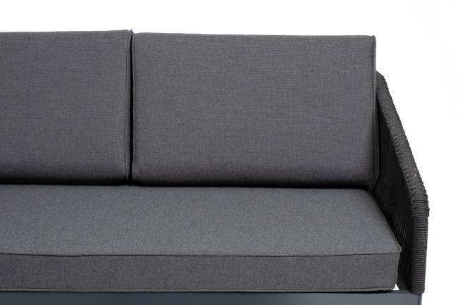 "Канны" диван модульный плетеный из роупа, каркас алюминий темно-серый (RAL7024), роуп темно-серый круглый, ткань темно-серая