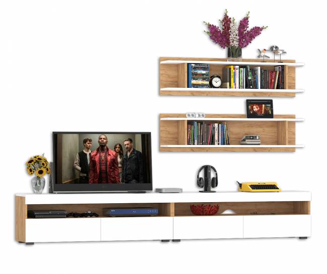 Гостиная Альба № 2 цвет дуб крафт золотой/белый премиум