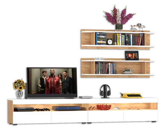 Гостиная Альба № 2 цвет дуб крафт золотой/белый премиум