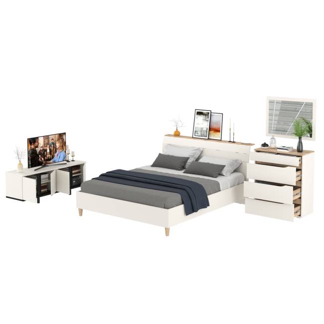 Мебель для спальни Муссон 1600 с тумбой для аппаратуры 13.276 цвет белый/чёрный/дуб эндгрейн элегантный Мебель для спальни Муссон 1600 с тумбой для аппаратуры 13.276 цвет белый/чёрный/дуб эндгрейн элегантный